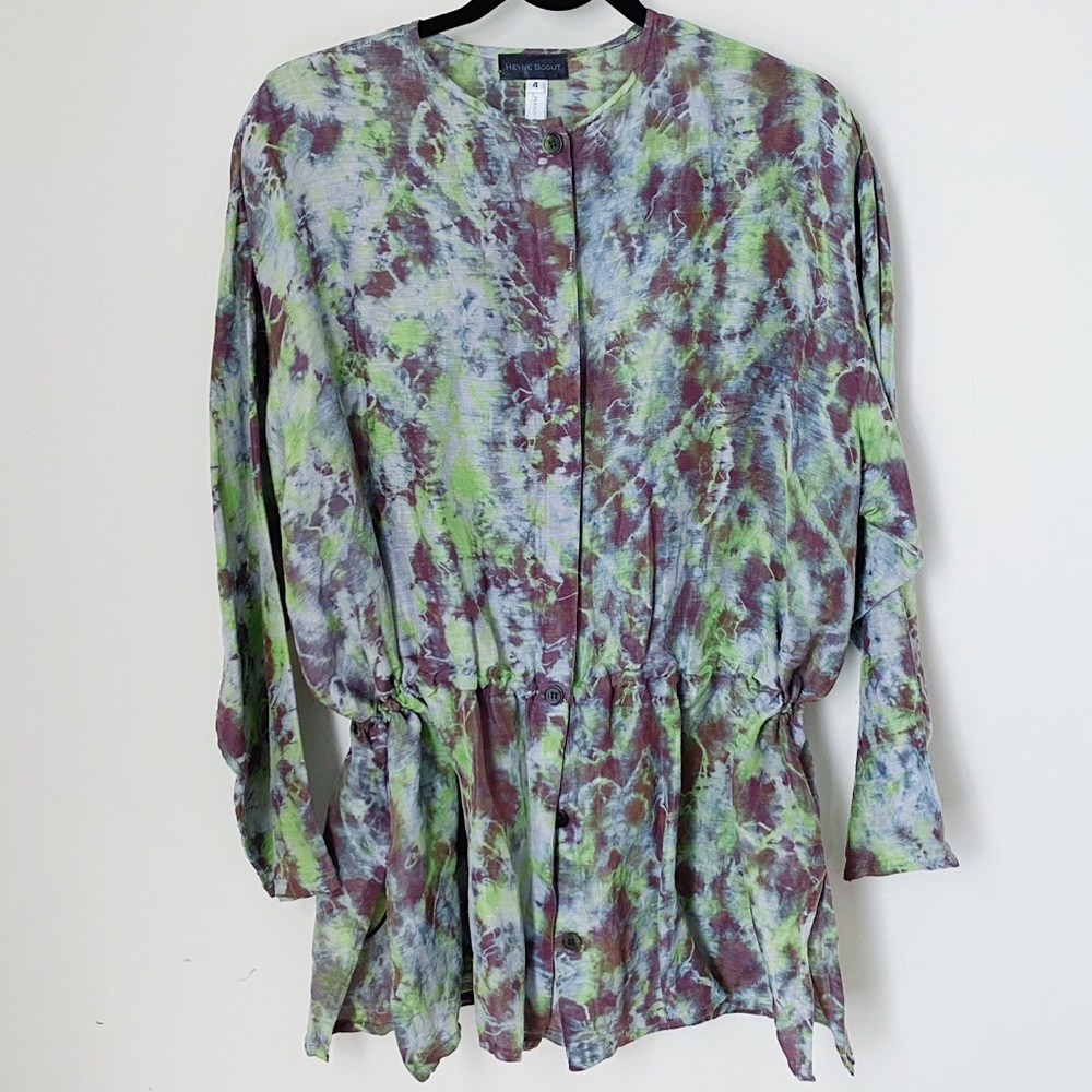 Heyne Bogut Handmade Tie Dye Button Down Cinch Shirt Jacket 4 L XL